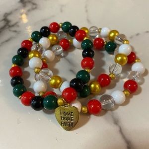 Christmas Jewelry Red Green Faith Hope Love Charm Bracelets